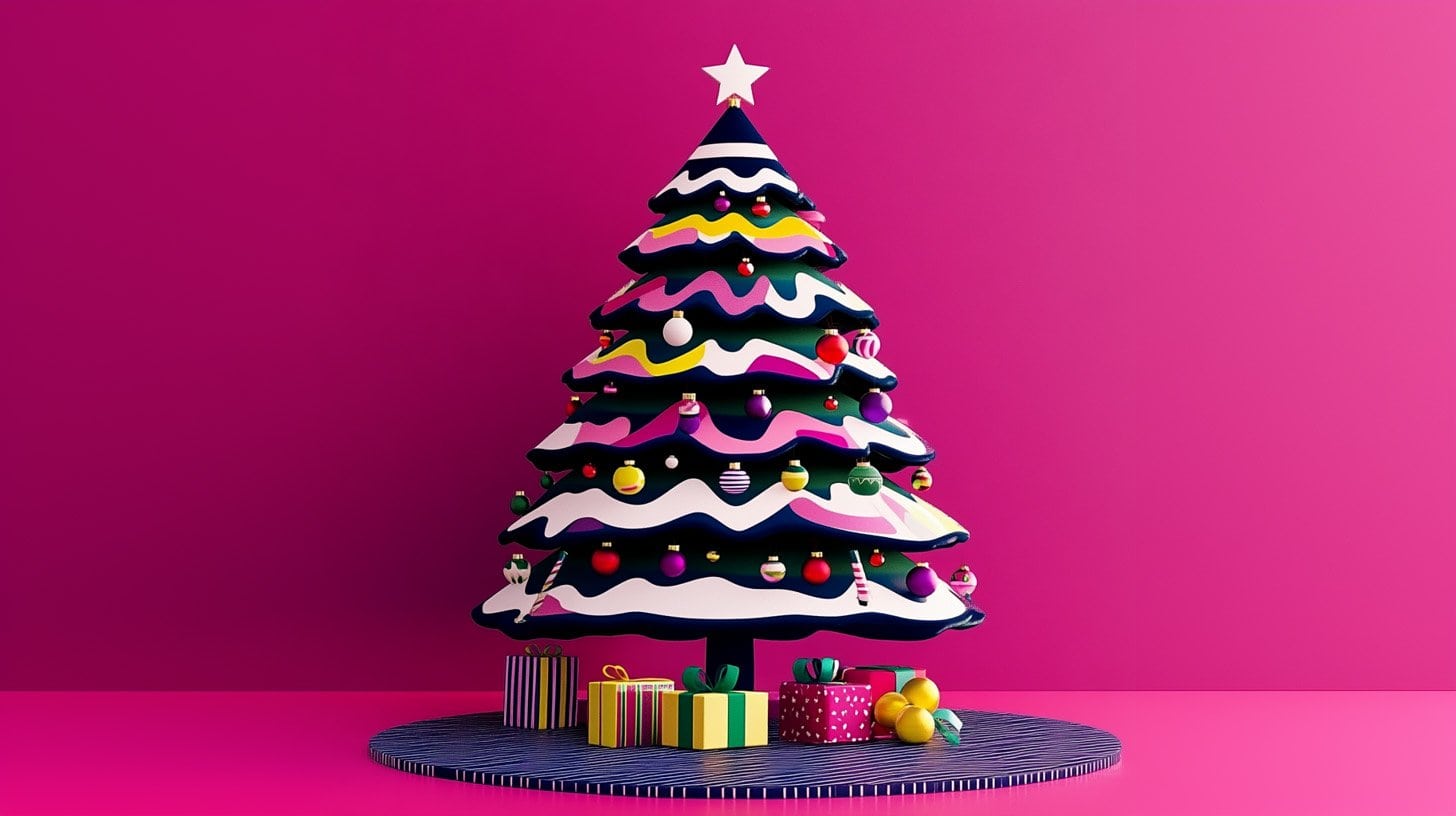 a colorful christmas tree with presents