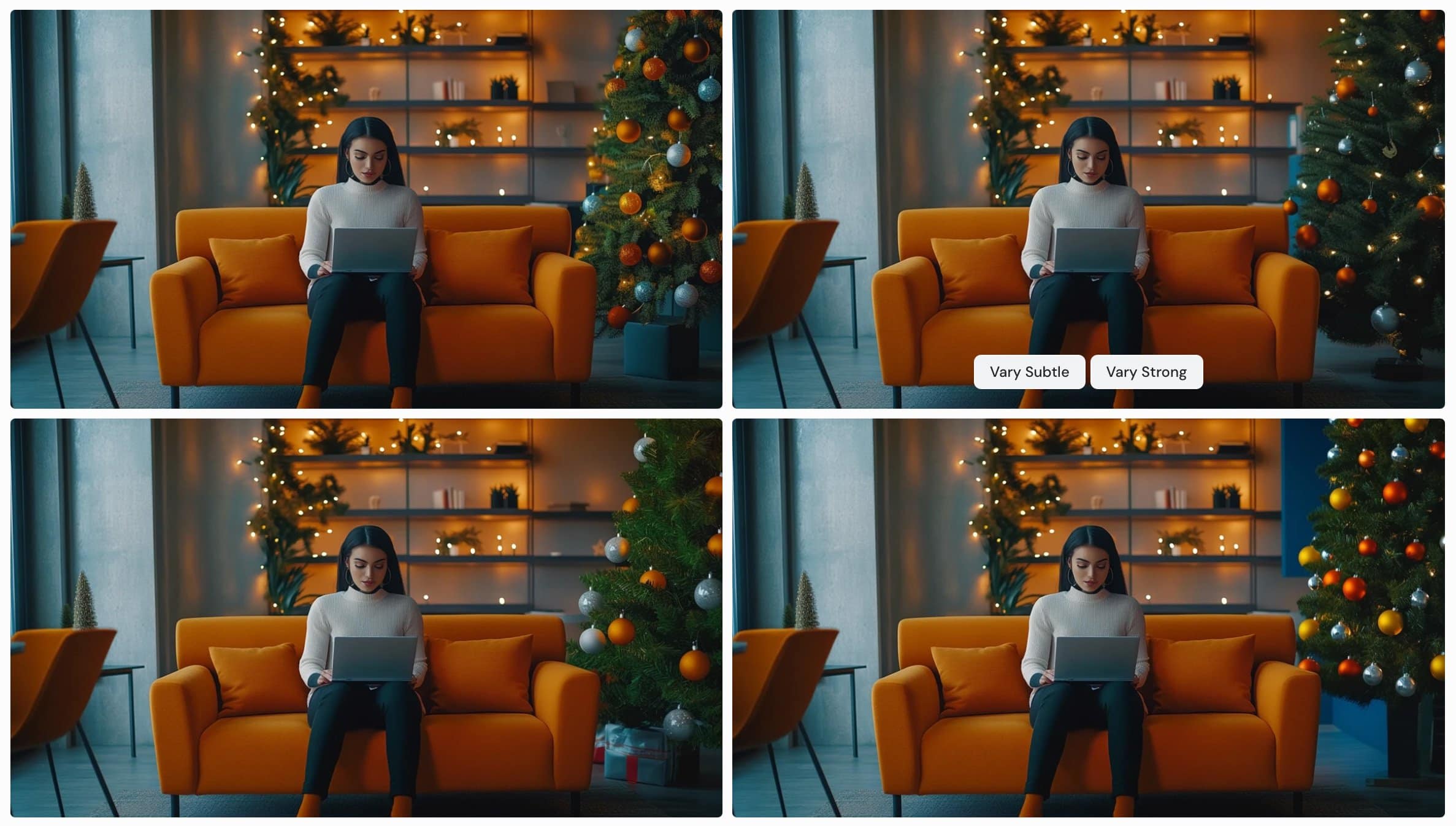 a collage of a woman sitting on an orange chair using a laptop