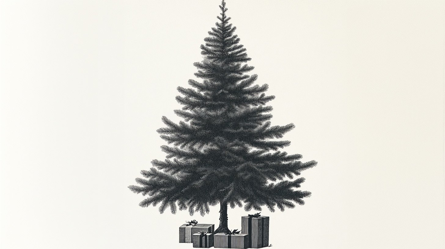 a drawing of a christmas tree with presents