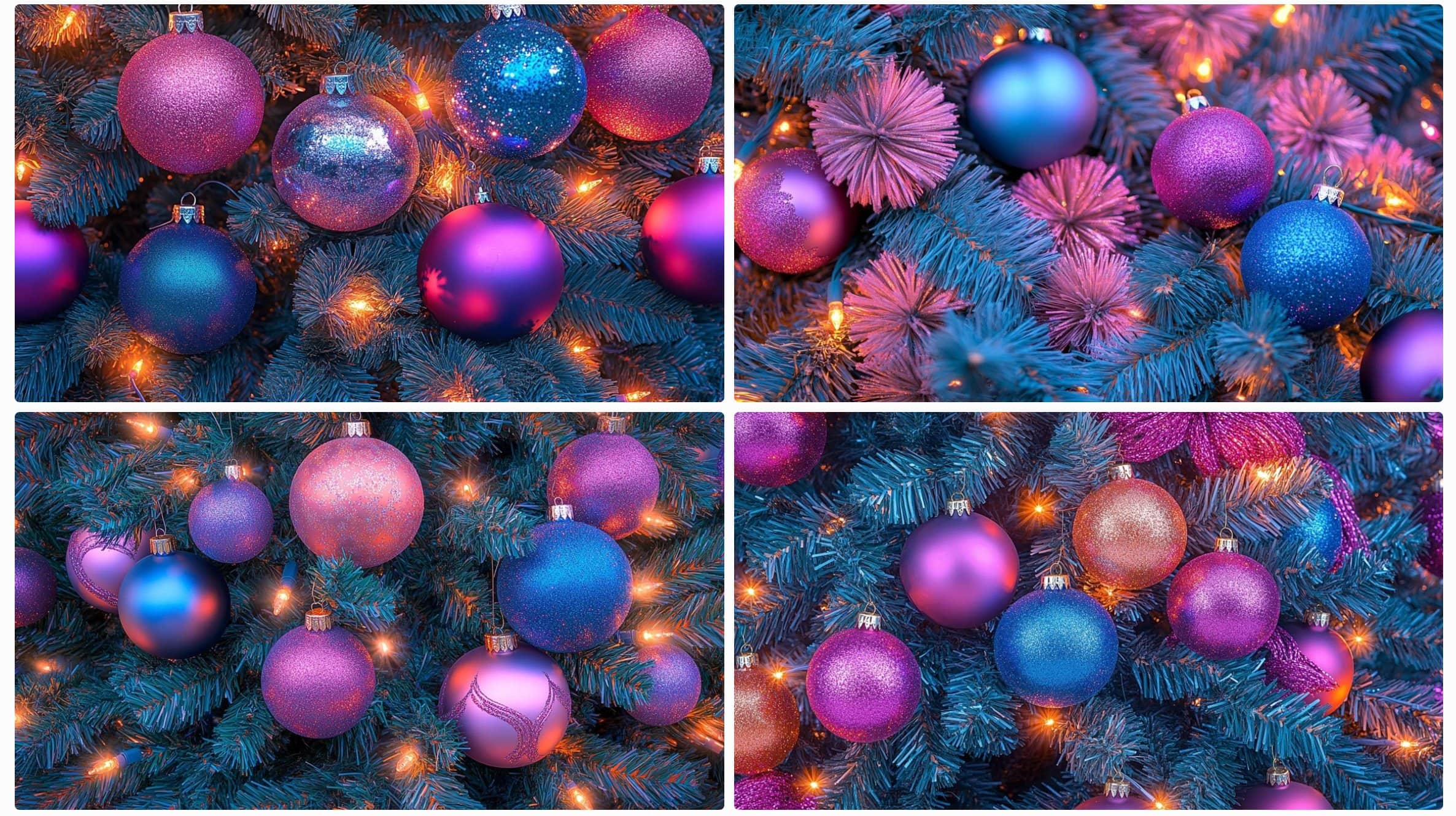 a collage of christmas tree decorations