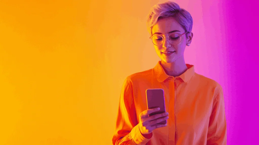 a woman holding a phone