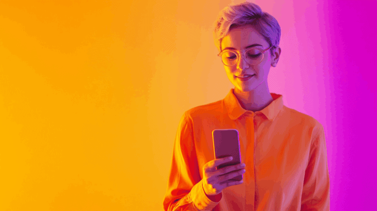 a woman holding a phone
