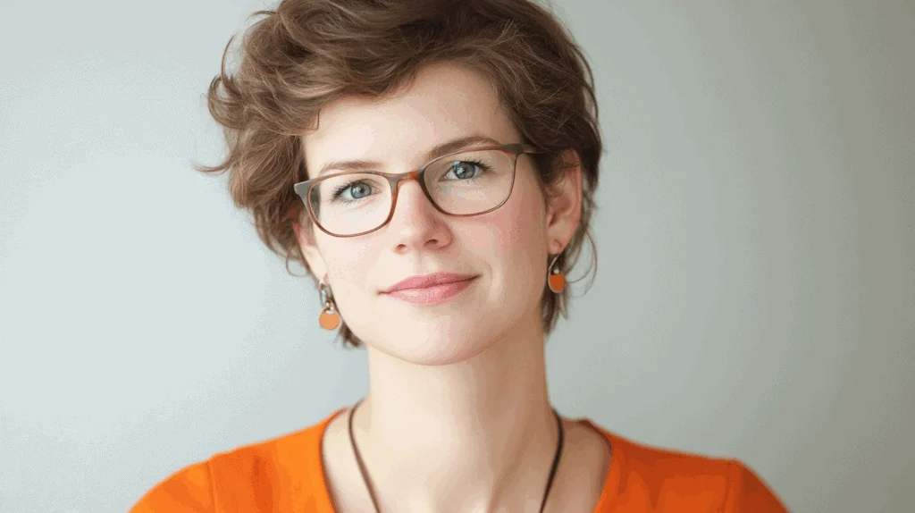a woman wearing glasses and a necklace