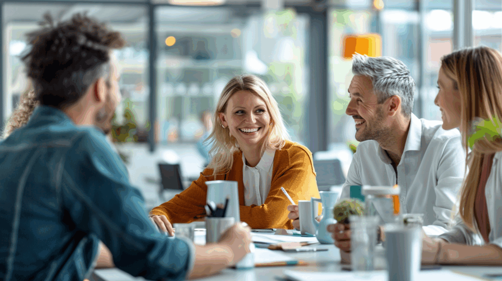 a group of people sitting at a table
