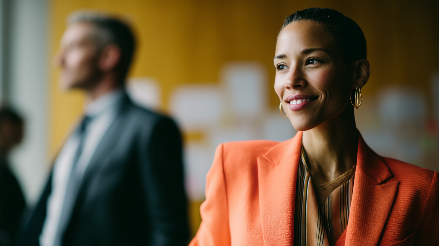 Confident woman in professional setting.