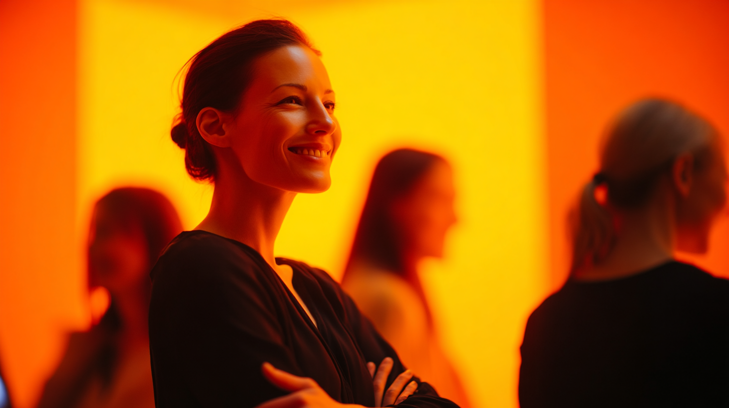 Silhouettes against a vibrant orange background.