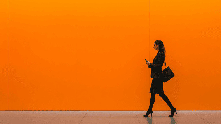 a woman walking with a phone