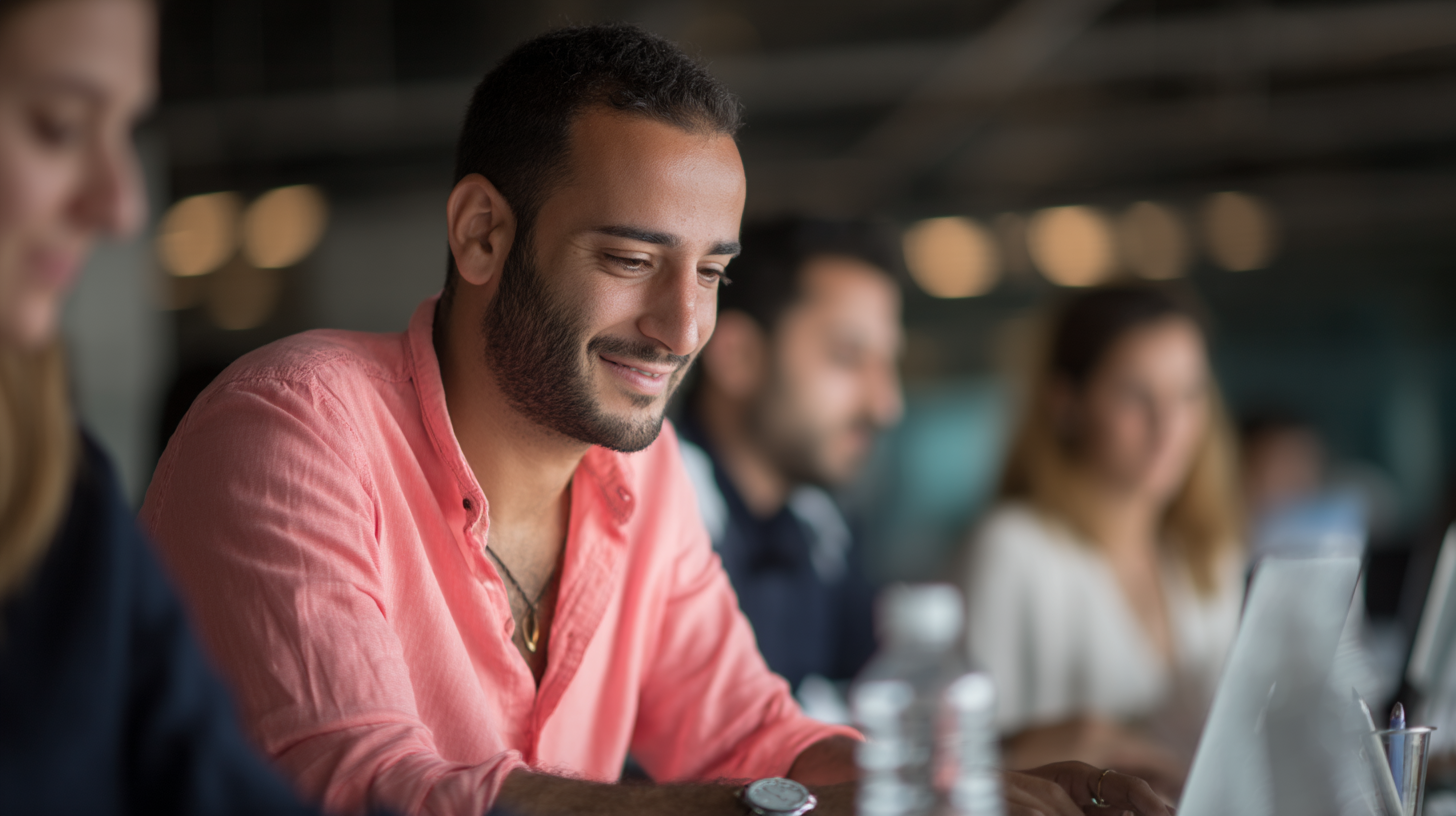 Office workers in creative environment using laptops