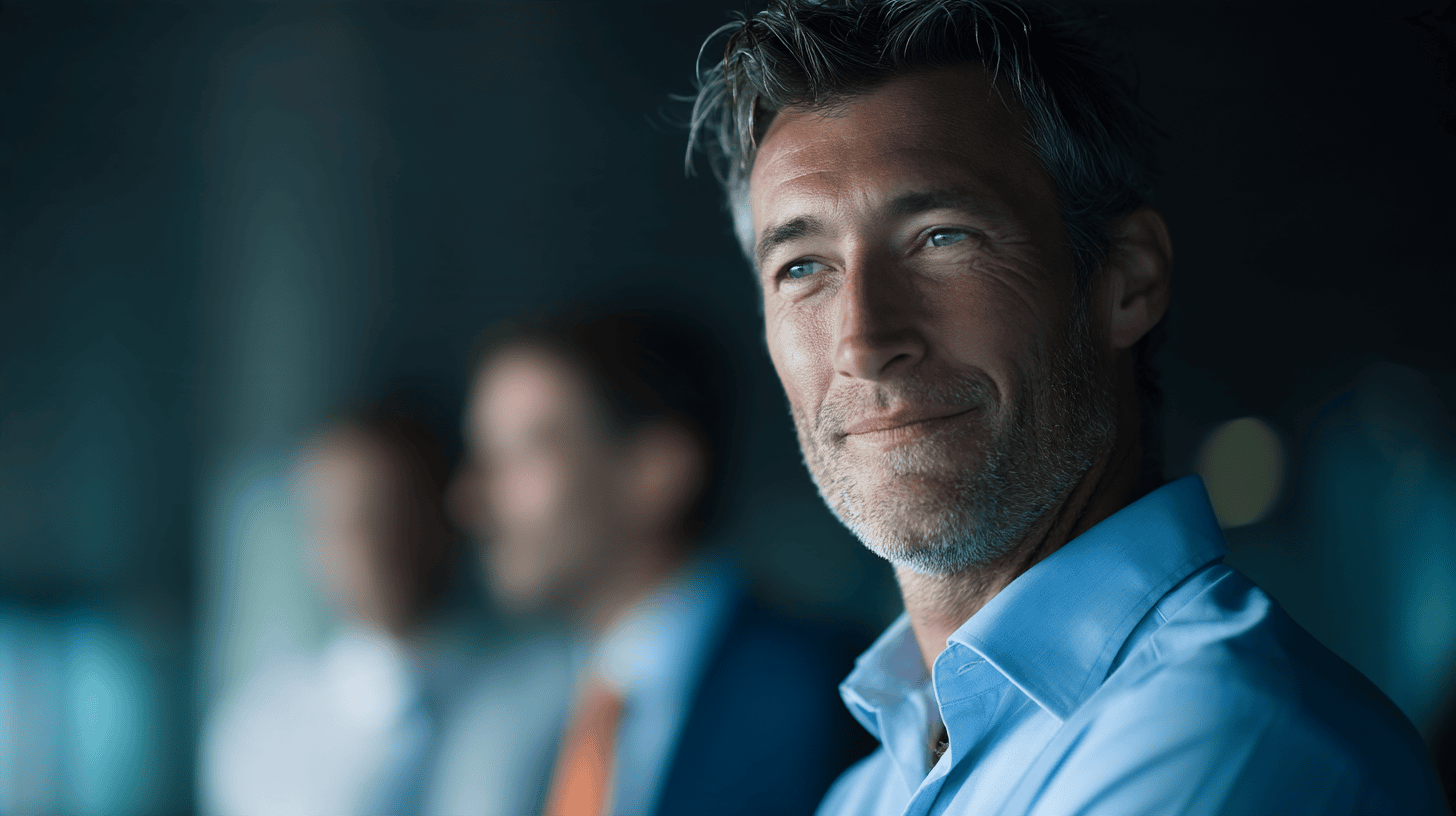Confident man smiling in office setting