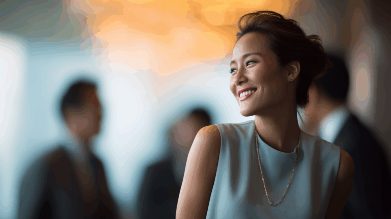 Elegant woman in a social setting.