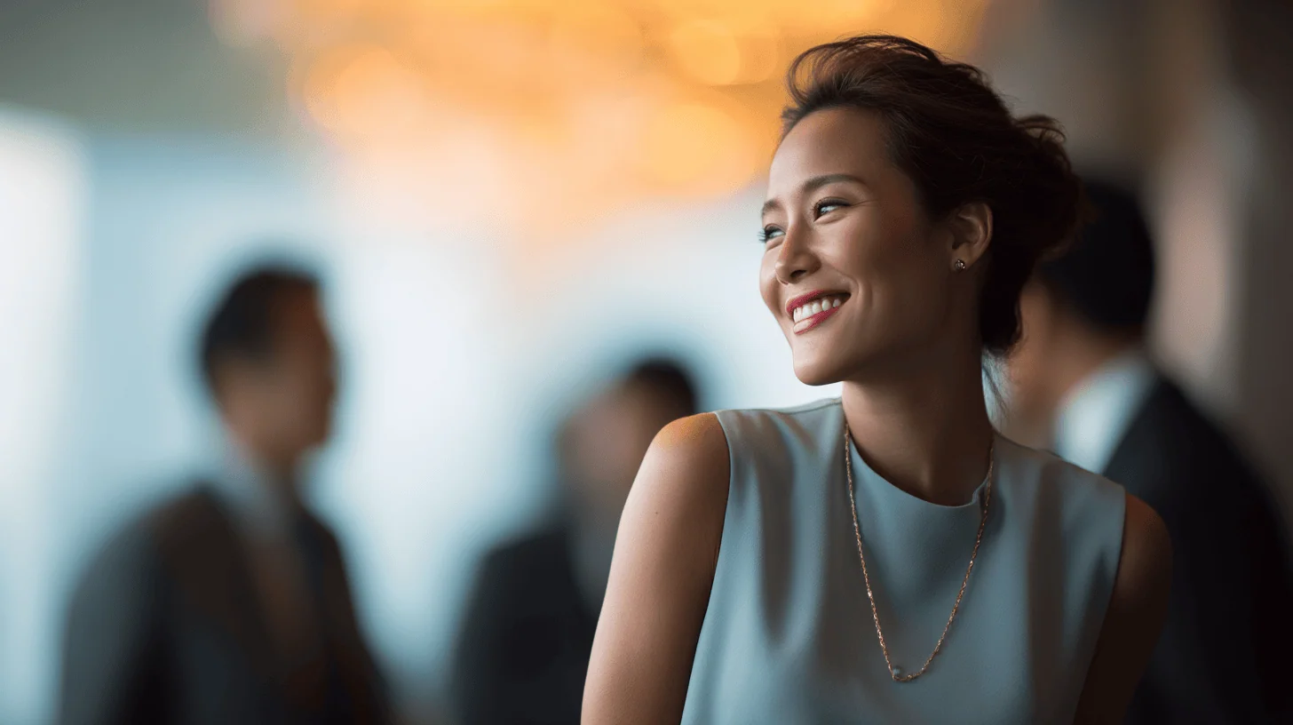 Elegant woman in a social setting.