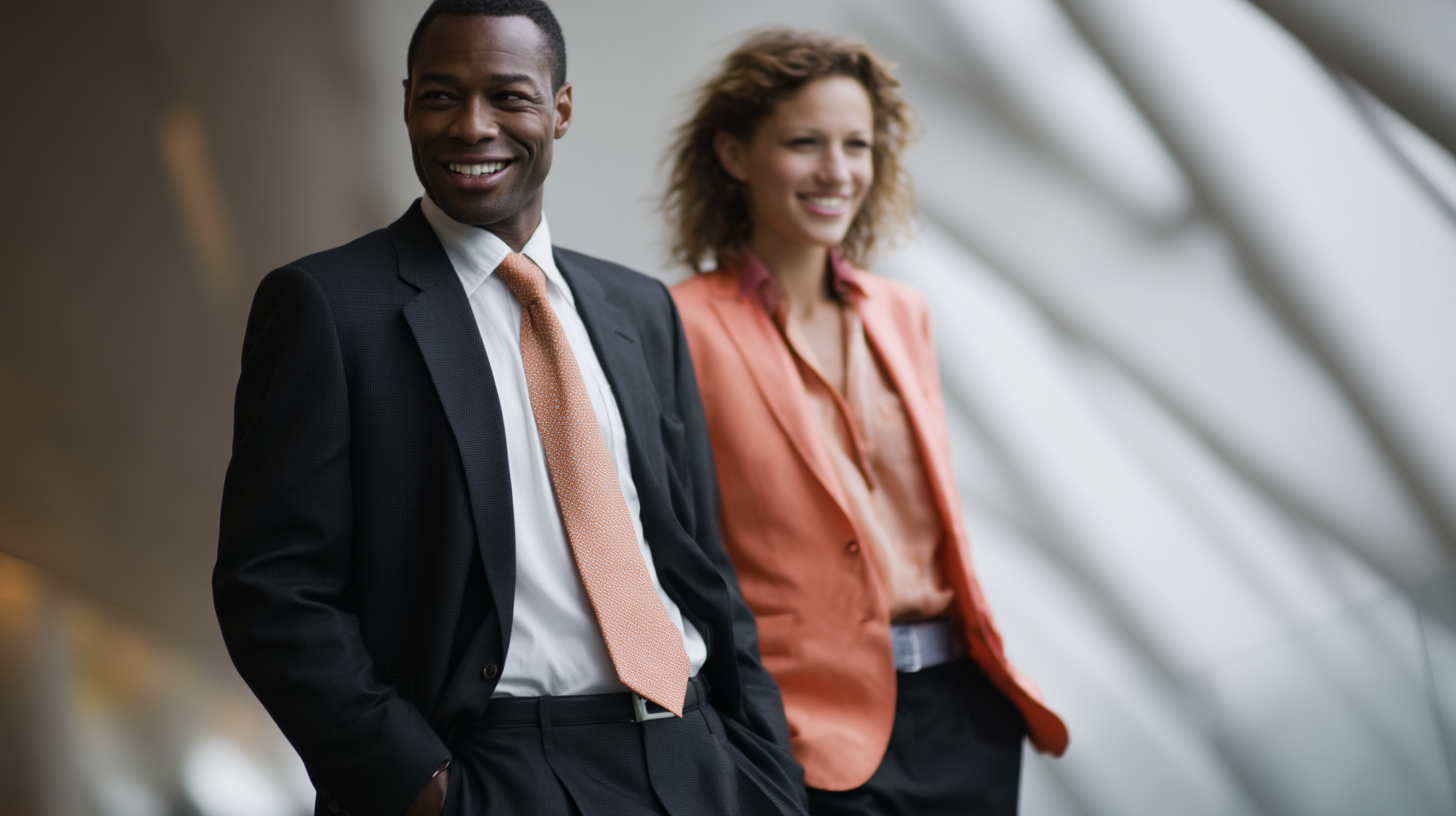 Professionals in formal attire indoors.