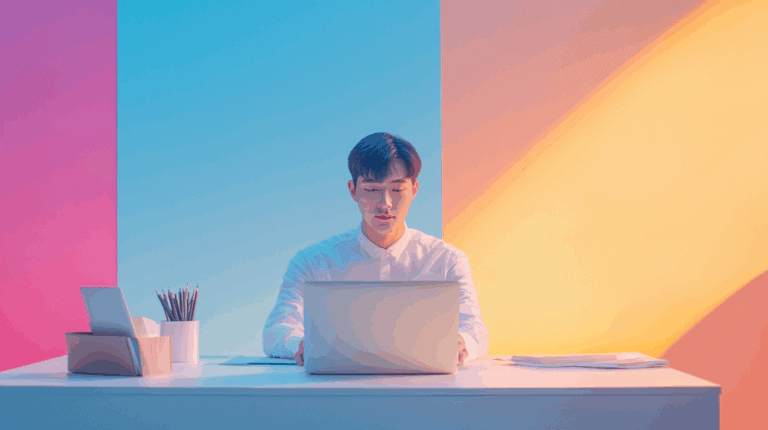 a man sitting at a desk with a laptop