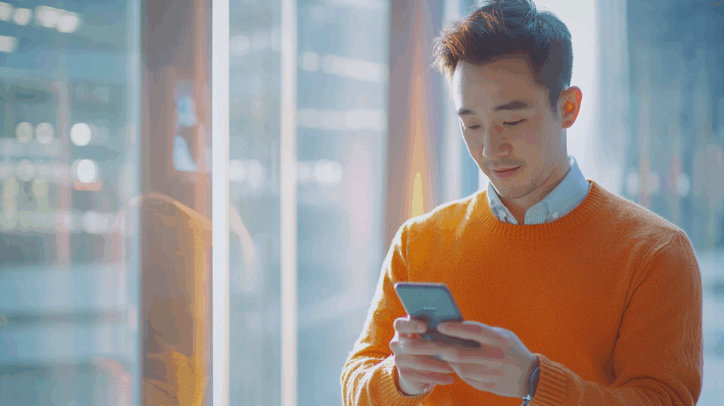 a man looking at a cellphone