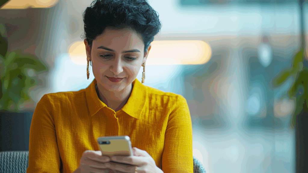 a woman looking at a cellphone