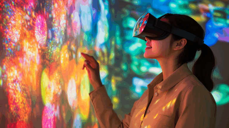 a woman wearing a virtual reality goggles