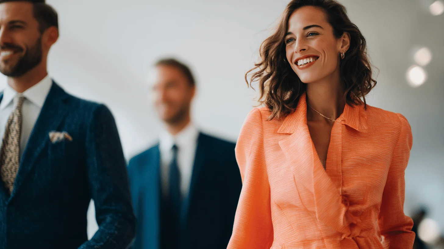 Stylish individuals walking confidently together.