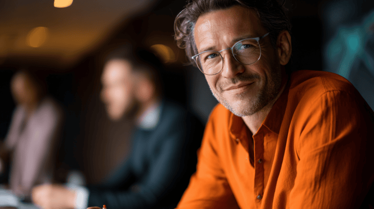 Two people engaged in discussion.