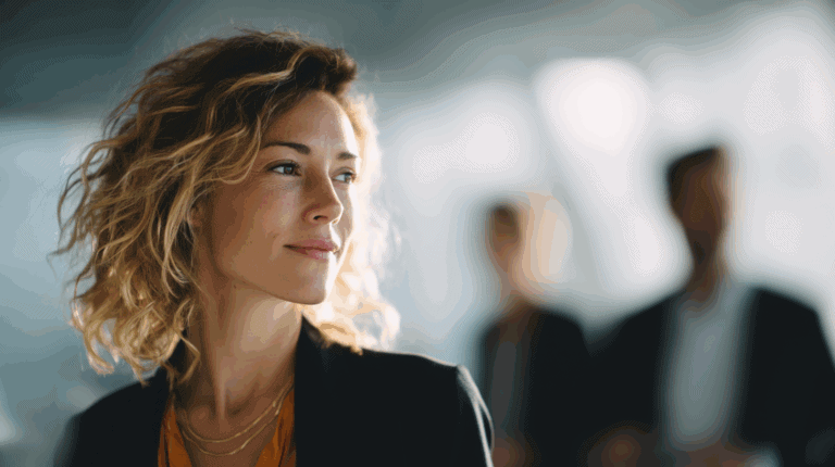 An female office worker finishing a meeting about AI Search optimisation.