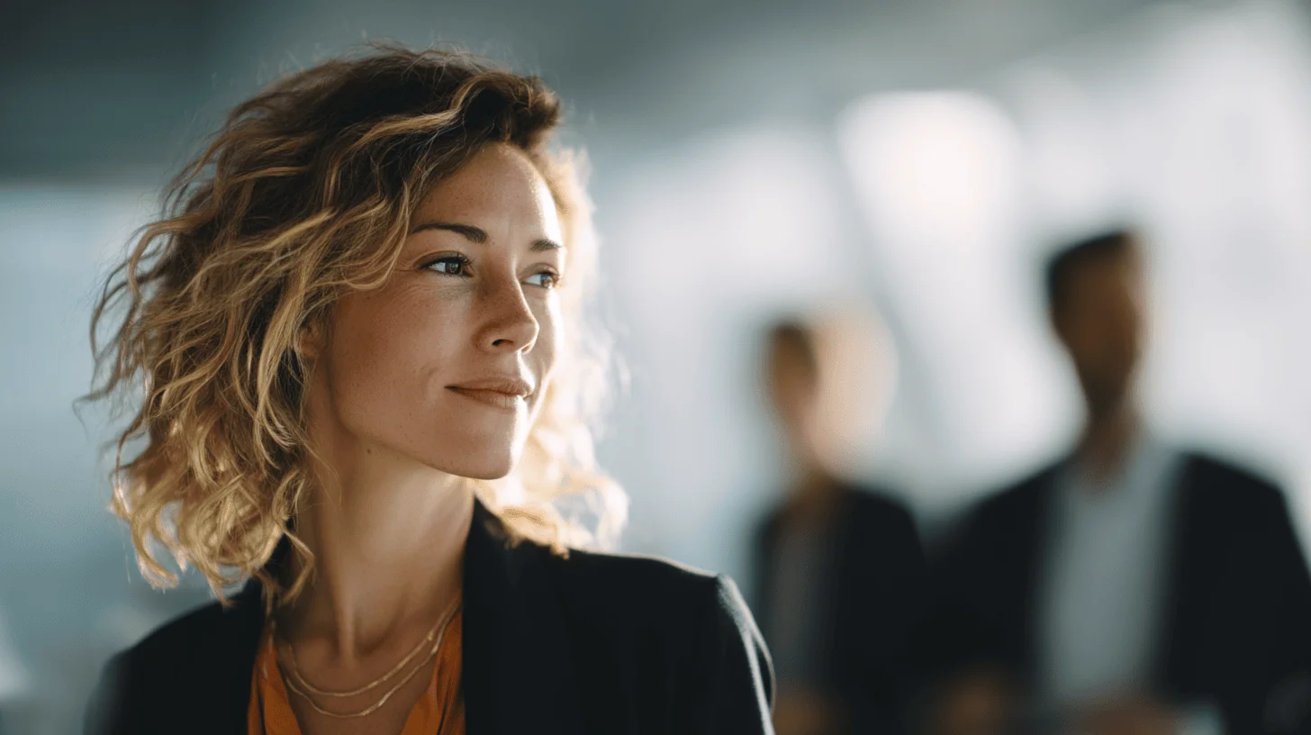 An female office worker finishing a meeting about AI Search optimisation.