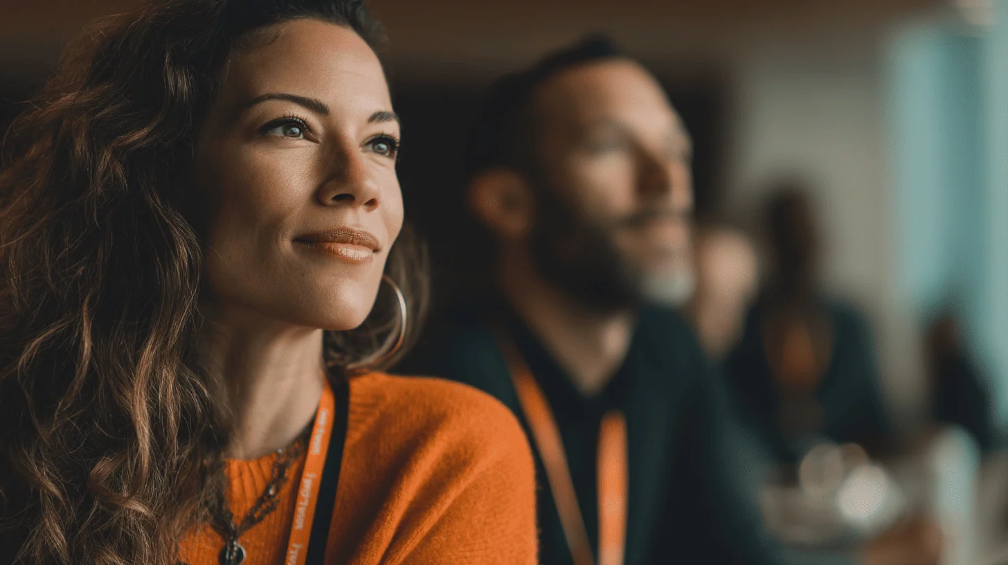 Thoughtful woman at a conference