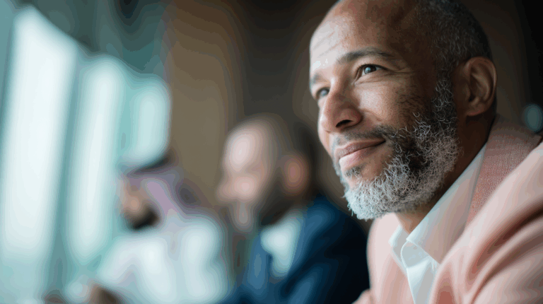 a man with a beard smiling