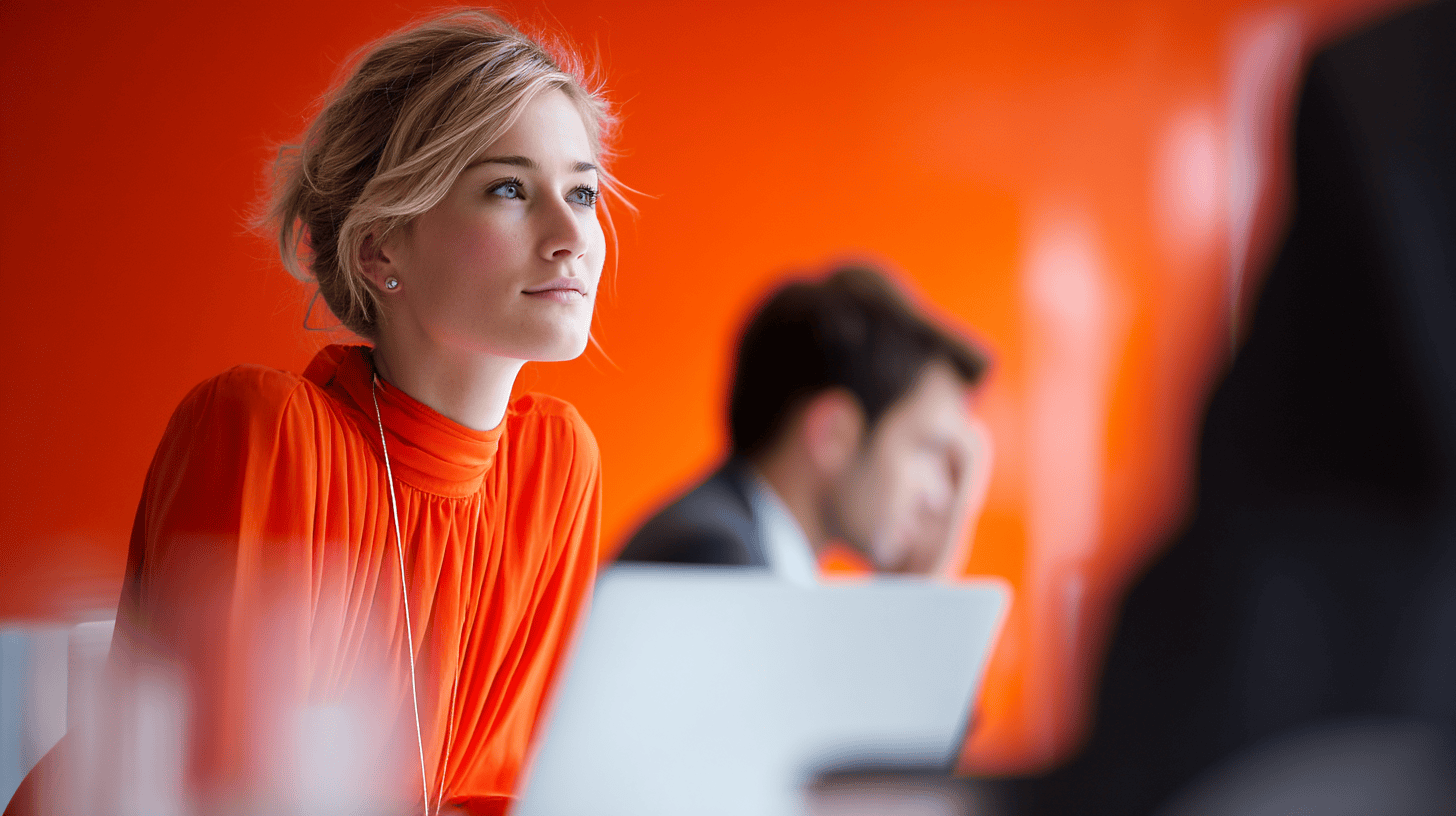 Two people in a bright workspace.