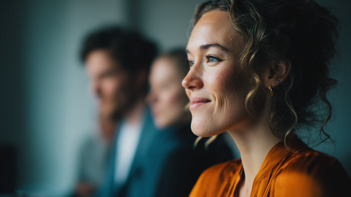 People seated in a meeting environment.