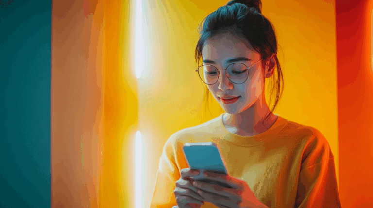 a woman holding a phone