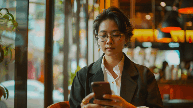 a woman looking at a cellphone