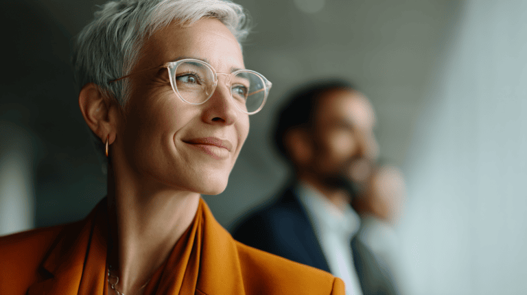 Confident woman in professional setting.