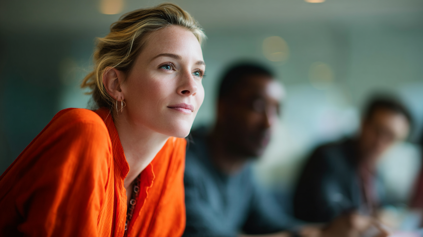 Thoughtful woman in a meeting setting