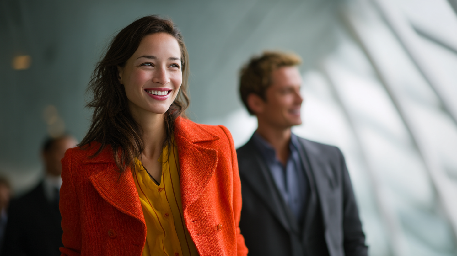 Smiling woman in vibrant orange coat