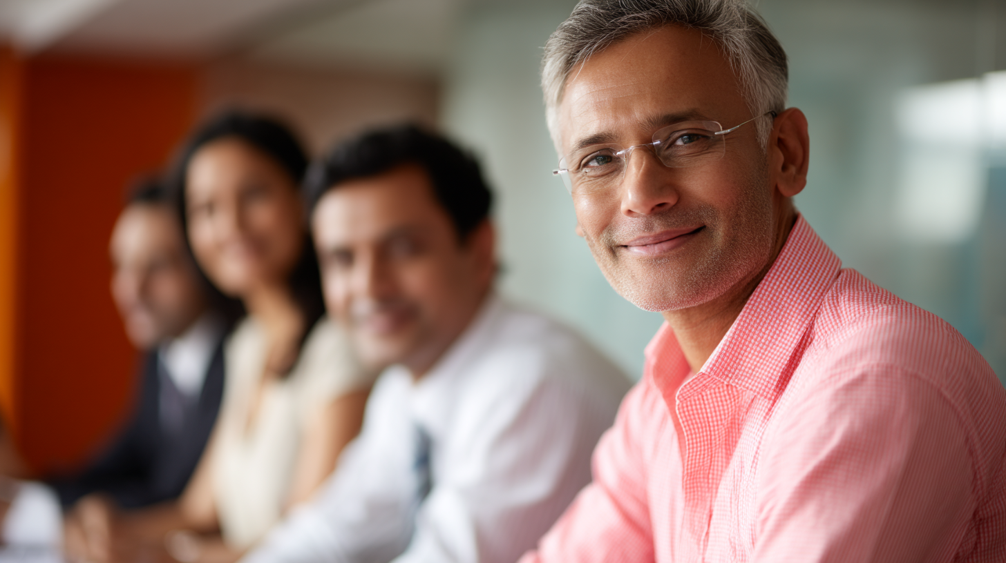 Business meeting with blurred participants.