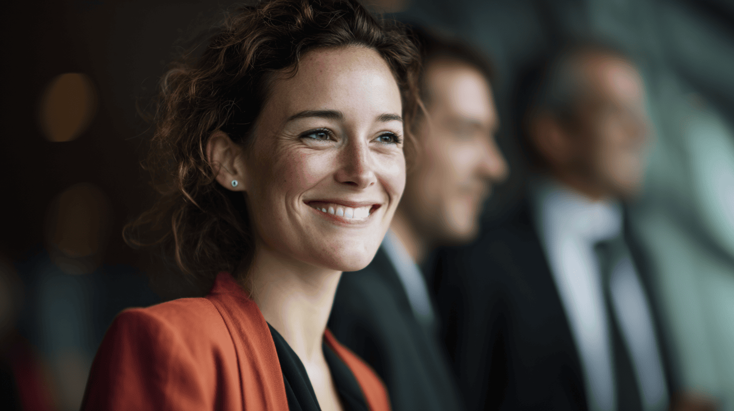 Smiling woman in professional setting.
