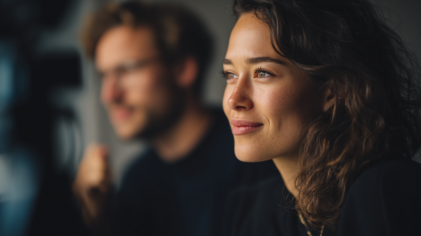 Two people in a filming setting.