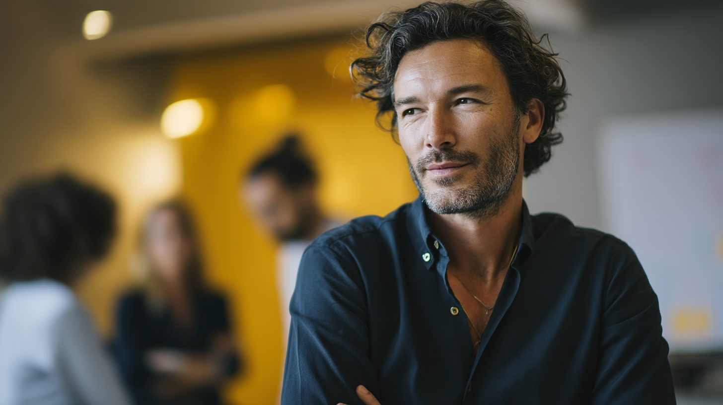 Group discussion in a modern office.