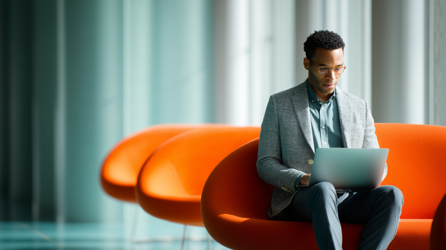 Man working on laptop in modern setting