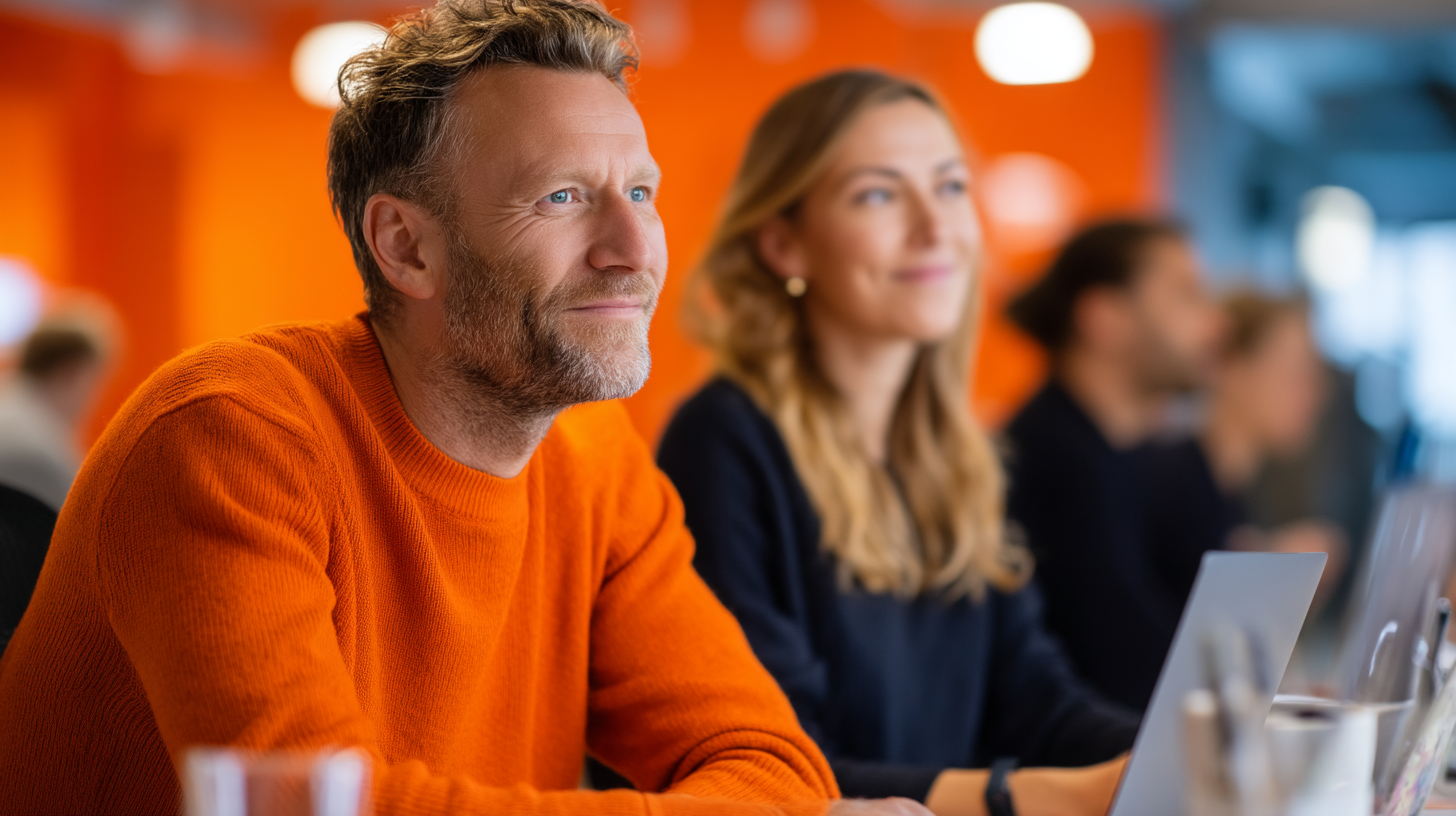 People working on laptops in office.