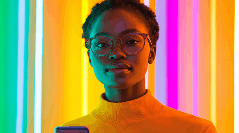 a woman in glasses with a yellow sweater