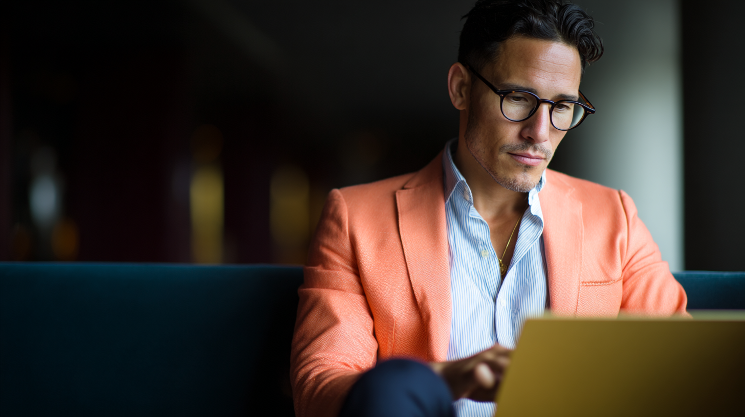 Man working on laptop in casual setting.