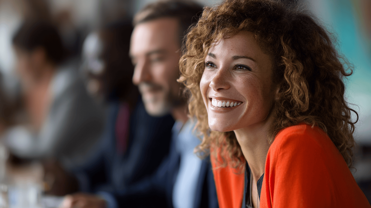 Smiling woman in a professional setting.