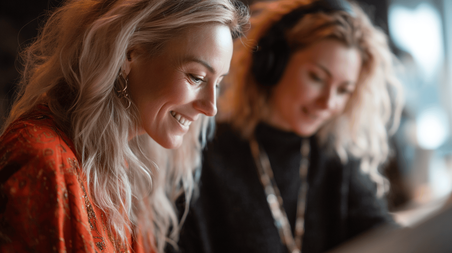 Two women recording a business podcast